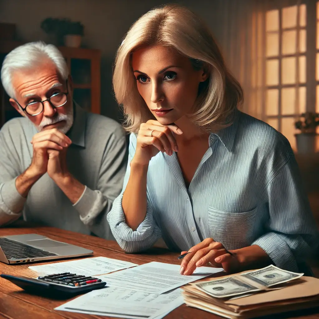 Concerned senior noticing red flags as a greedy stepmother takes an unusual interest in finances