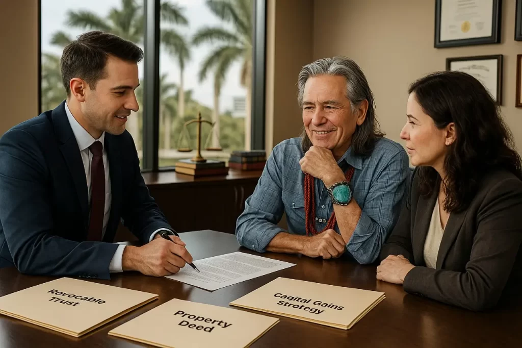 Estate planning attorney guiding Florida family through capital gains step-up basis strategy